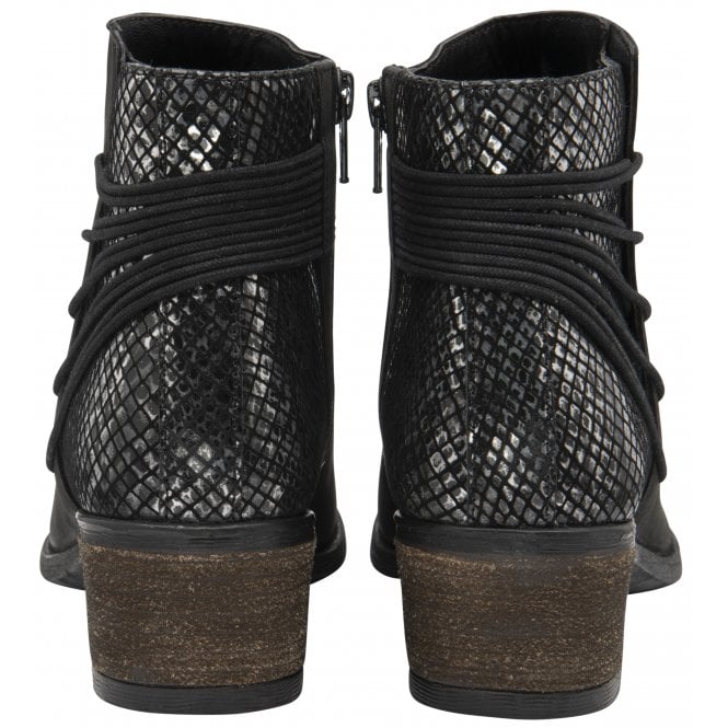  Black Leather & Snake-Print Etta Zip-Up Ankle Boots | Lotus
