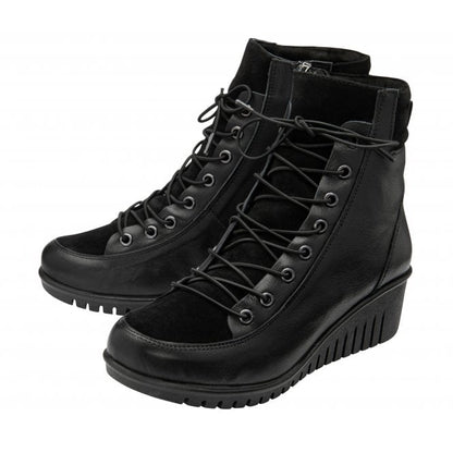  Black Leather & Suede Delphine Wedge Ankle Boots | Lotus 