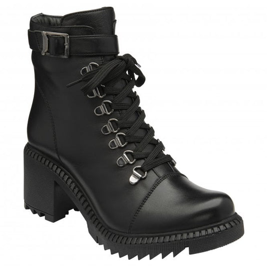 Black Leather Virginia Heeled Zip-Up Ankle Boots | Lotus
