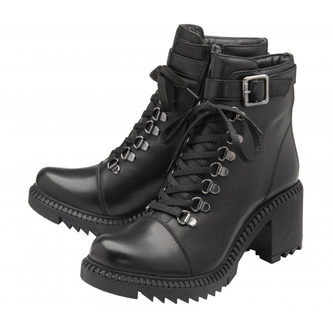  Black Leather Virginia Heeled Zip-Up Ankle Boots | Lotus