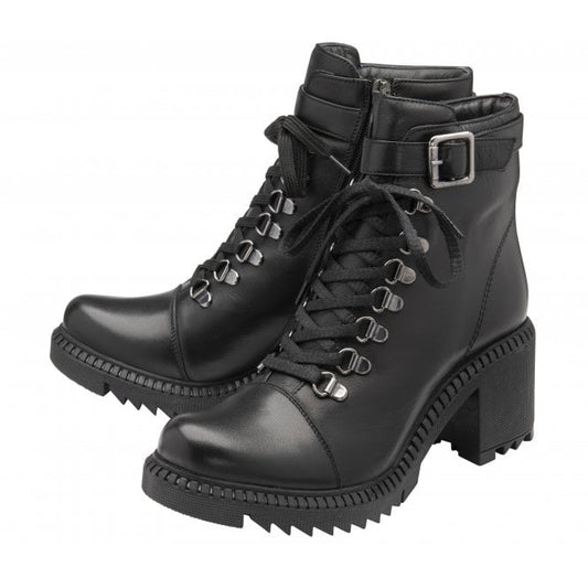  Black Leather Virginia Heeled Zip-Up Ankle Boots | Lotus
