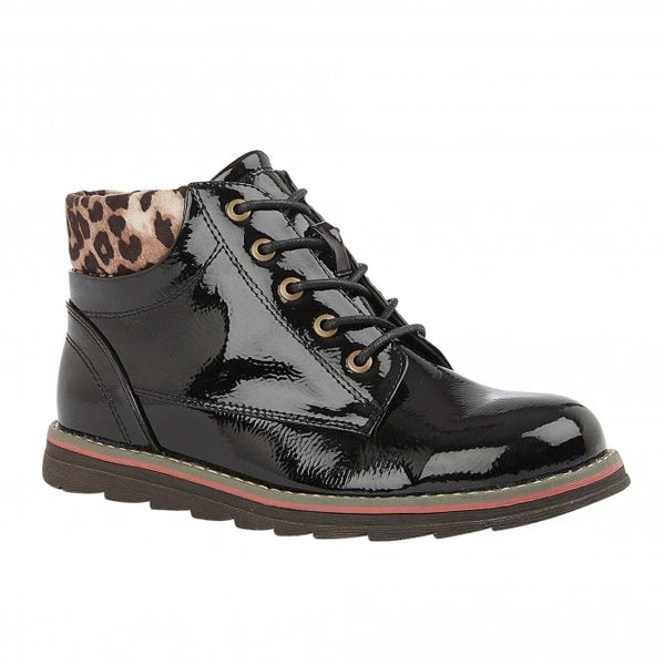  Black & Leopard-Print Naomi Lace-Up Ankle Boots | Lotus