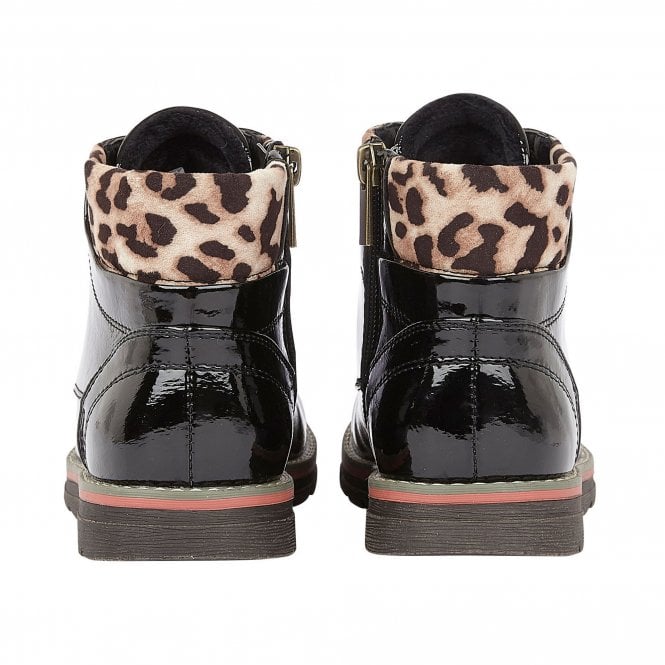  Black & Leopard-Print Naomi Lace-Up Ankle Boots | Lotus
