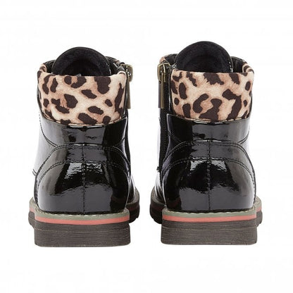  Black & Leopard-Print Naomi Lace-Up Ankle Boots | Lotus