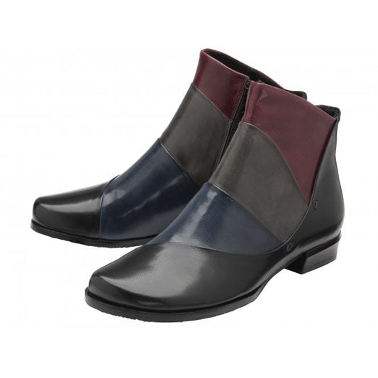  Black Multi-Leather Bethan Zip-Up Ankle Boots | Lotus