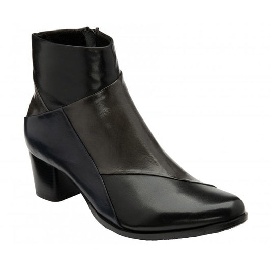  Black Multi-Leather Booker Heeled Ankle Boots | Lotus
