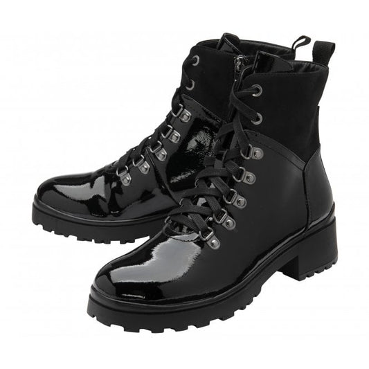  Black Patent Alder Zip-Up Ankle Boots | Lotus