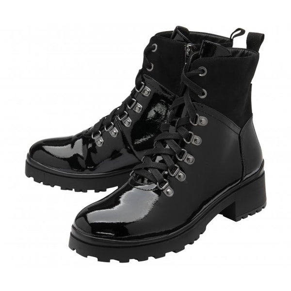  Black Patent Alder Zip-Up Ankle Boots | Lotus