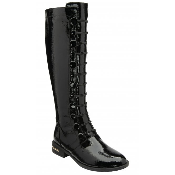  Black Patent Lisa Knee High Boots | Lotus 
