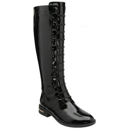  Black Patent Lisa Knee High Boots | Lotus 