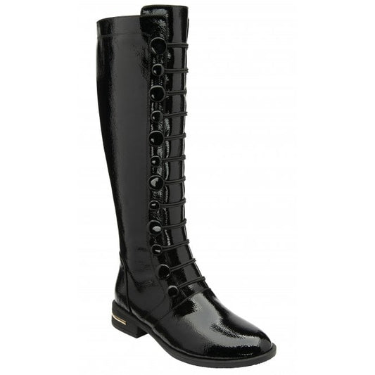  Black Patent Lisa Knee High Boots | Lotus 