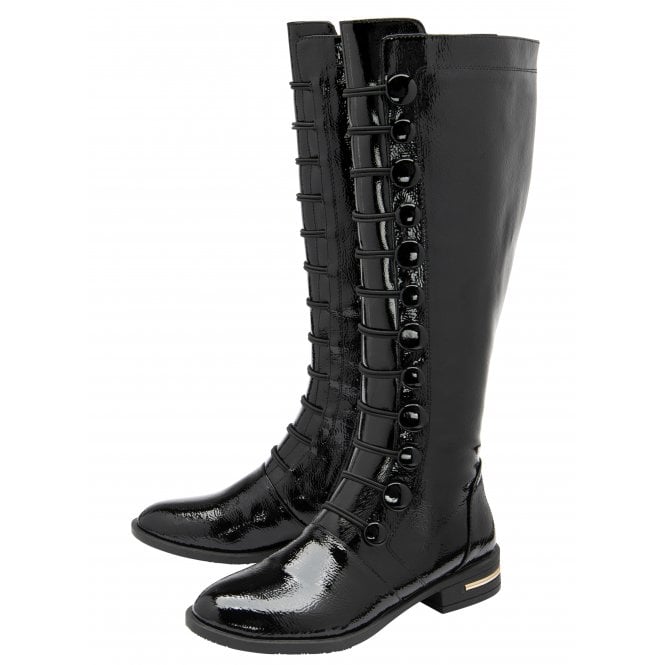  Black Patent Lisa Knee High Boots | Lotus 