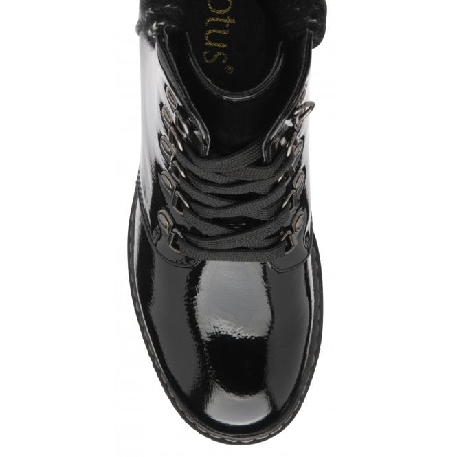  Black Patent Philomena Wedge Ankle Boots | Lotus