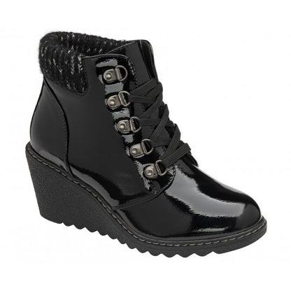  Black Patent Philomena Wedge Ankle Boots | Lotus
