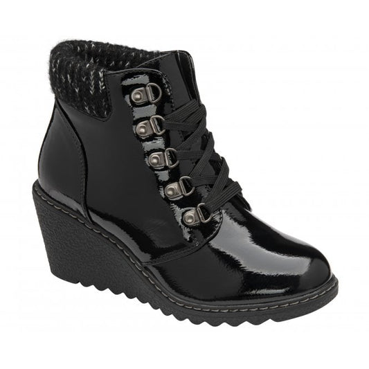 Black Patent Philomena Wedge Ankle Boots | Lotus