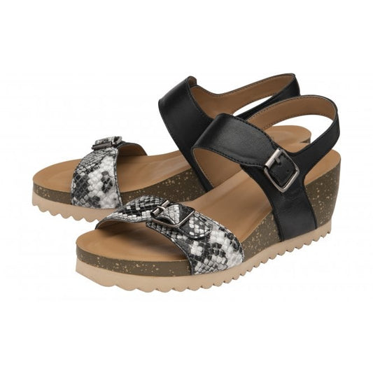  Black & Snake-Print Leather Brynlee Open-Toe Wedge Sandals | Lotus
