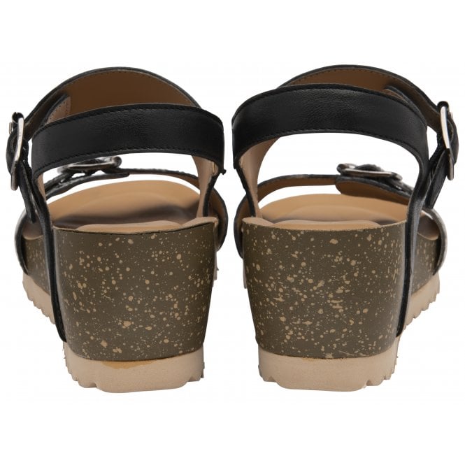 Black & Snake-Print Leather Brynlee Open-Toe Wedge Sandals | Lotus