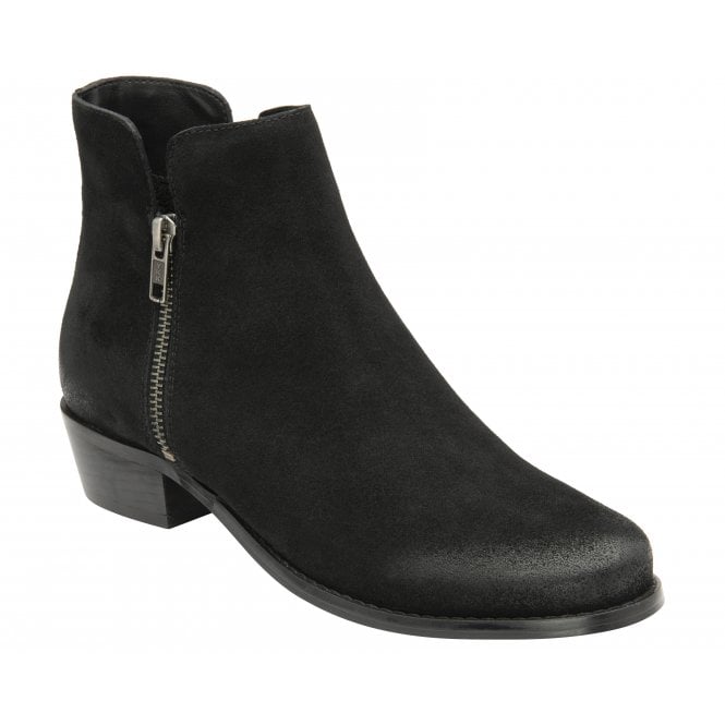  Black Suede Daisy Zip-Up Ankle Boots | Lotus