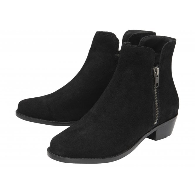  Black Suede Daisy Zip-Up Ankle Boots | Lotus