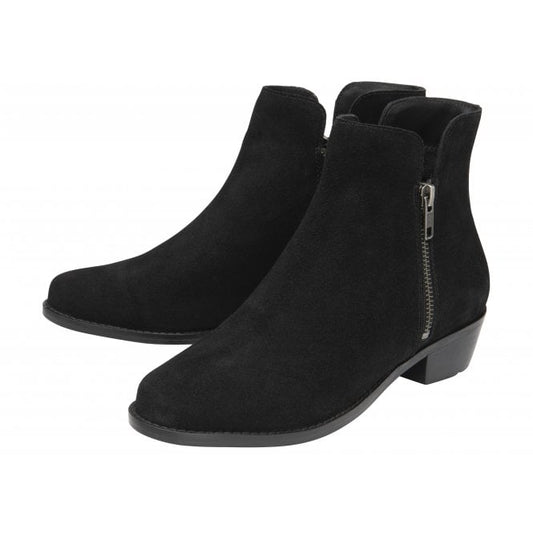  Black Suede Daisy Zip-Up Ankle Boots | Lotus