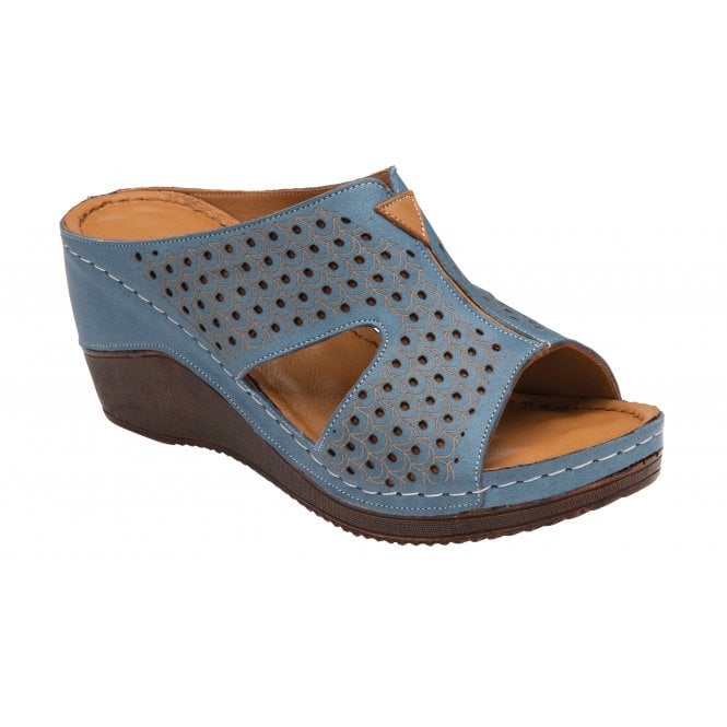  Blue Leather Genevieve Mule Sandals | Lotus