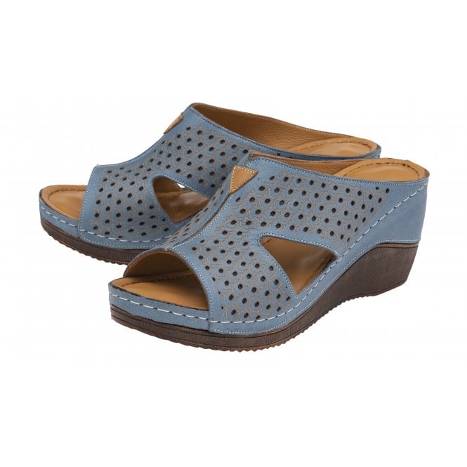  Blue Leather Genevieve Mule Sandals | Lotus