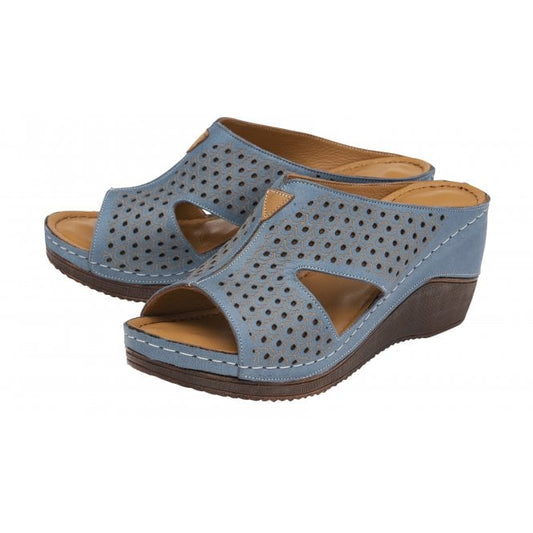 Blue Leather Genevieve Mule Sandals | Lotus