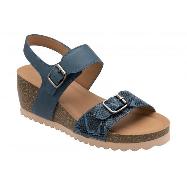  Blue & Snake-Print Leather Brynlee Open-Toe Wedge Sandals | Lotus