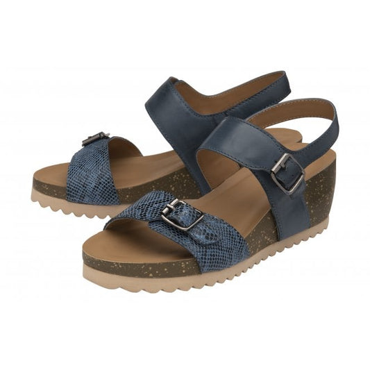  Blue & Snake-Print Leather Brynlee Open-Toe Wedge Sandals | Lotus