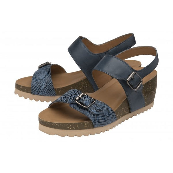  Blue & Snake-Print Leather Brynlee Open-Toe Wedge Sandals | Lotus