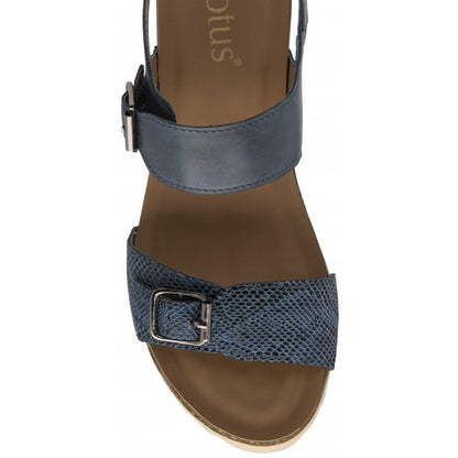  Blue & Snake-Print Leather Brynlee Open-Toe Wedge Sandals | Lotus