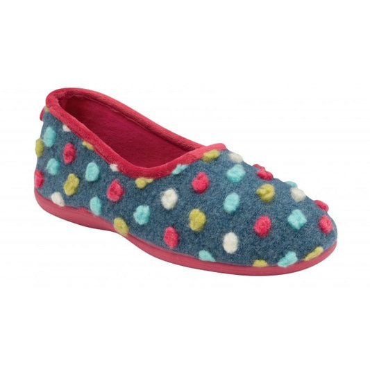  Blue Zoe Textile Pom-Pom Slippers | Lotus