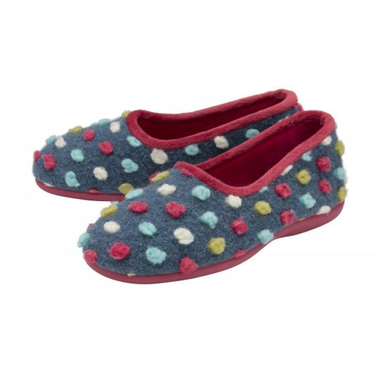  Blue Zoe Textile Pom-Pom Slippers | Lotus