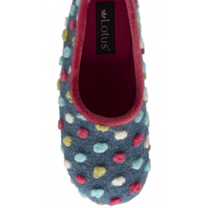  Blue Zoe Textile Pom-Pom Slippers | Lotus
