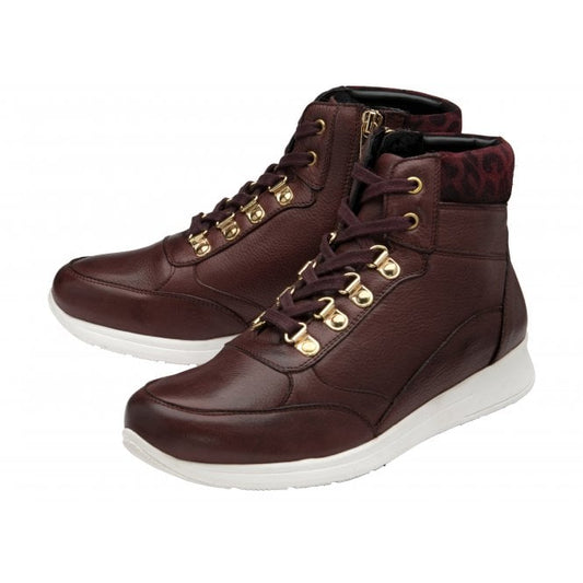  Bordo Leather & Leopard-Print Saskia High Top Trainers | Stressless By Lotus