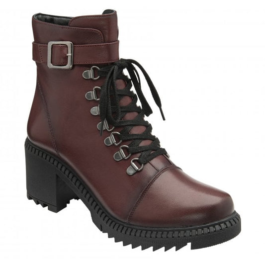  Bordo Leather Virginia Heeled Zip-Up Ankle Boots | Lotus