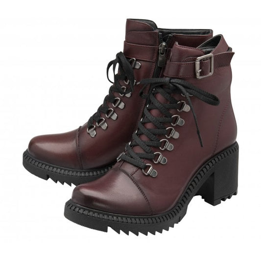  Bordo Leather Virginia Heeled Zip-Up Ankle Boots | Lotus