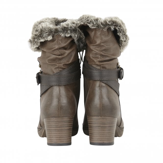  Brown Charmaine Heeled Mid-Calf Boots | Lotus Relife