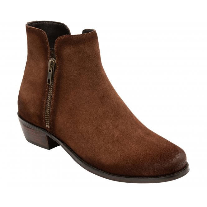  Chestnut Suede Daisy Zip-Up Ankle Boots | Lotus