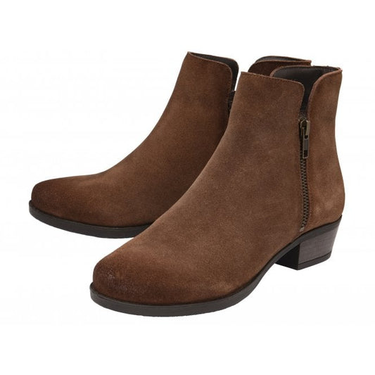  Chestnut Suede Daisy Zip-Up Ankle Boots | Lotus