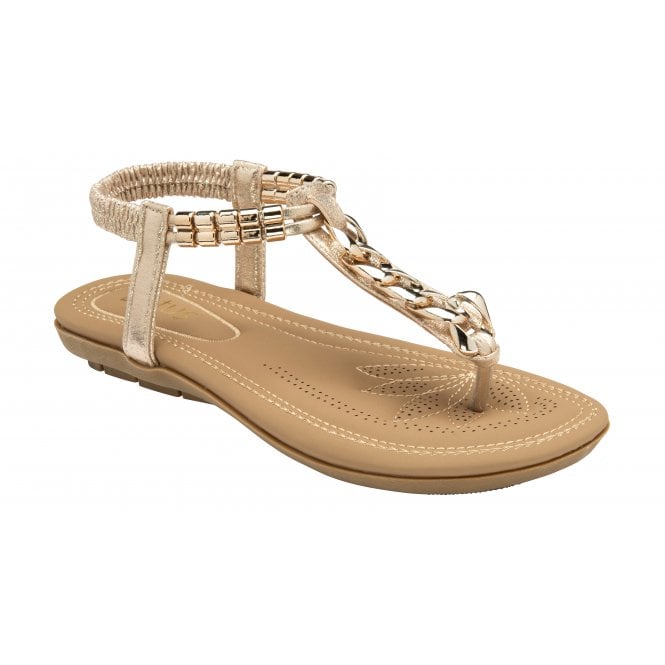  Gold Cybil Flat Toe-Post Sandals | Lotus