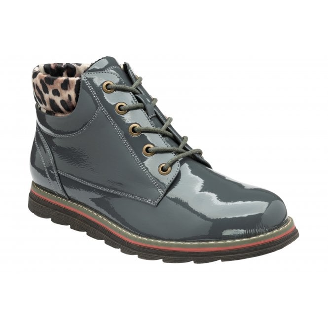  Grey & Leopard-Print Patent Naomi Lace-Up Ankle Boots | Lotus