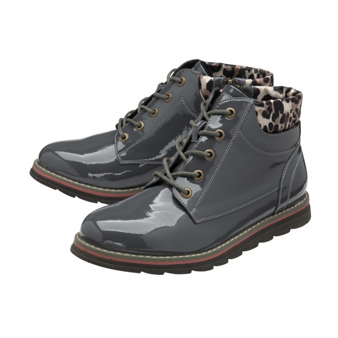  Grey & Leopard-Print Patent Naomi Lace-Up Ankle Boots | Lotus