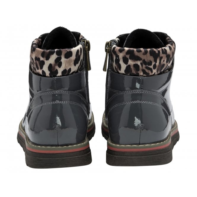  Grey & Leopard-Print Patent Naomi Lace-Up Ankle Boots | Lotus