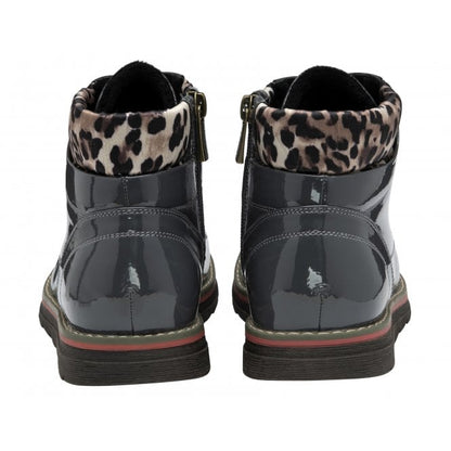  Grey & Leopard-Print Patent Naomi Lace-Up Ankle Boots | Lotus