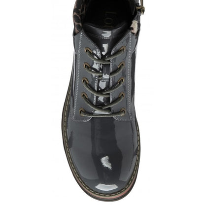  Grey & Leopard-Print Patent Naomi Lace-Up Ankle Boots | Lotus