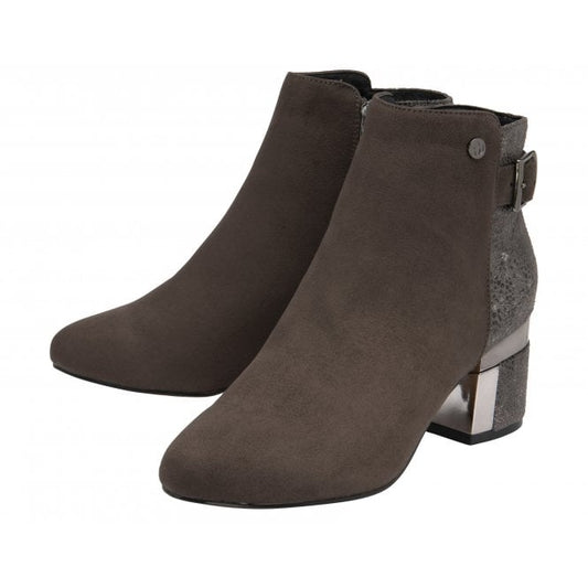  Grey Textile Cassandra Heeled Ankle Boots | Lotus
