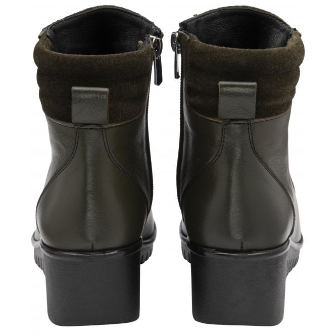  Khaki Leather & Suede Delphine Wedge Ankle Boots | Lotus 