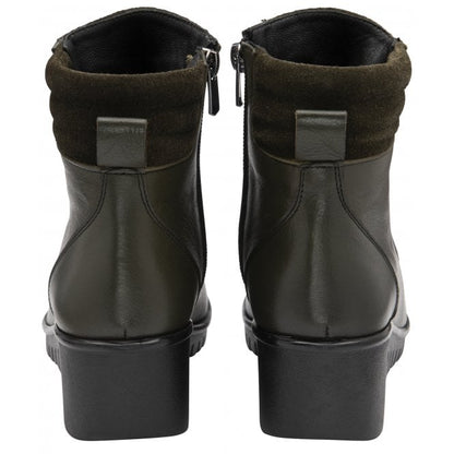  Khaki Leather & Suede Delphine Wedge Ankle Boots | Lotus 