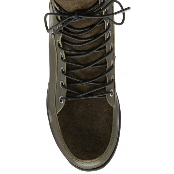  Khaki Leather & Suede Delphine Wedge Ankle Boots | Lotus 
